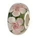 Pink Flowers on Green Murano Style Glass Sterling Core Bead for Charm Bracelet