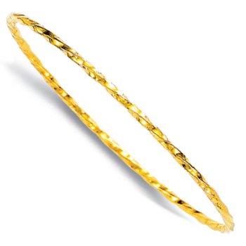 14k Yellow Hammered Design Slip-on Bangle Bracelet - 8 Inch