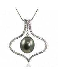 14k white gold 9-10mm Tahitian cultured pearl and diamond (.43ctw) pendant, 18"