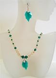 Topaz Ceylon Swarovski Crystal & Emerald Crystal Handcrafted Jewelry w/ Leaf Pendant Earrings (BRAND NEW)