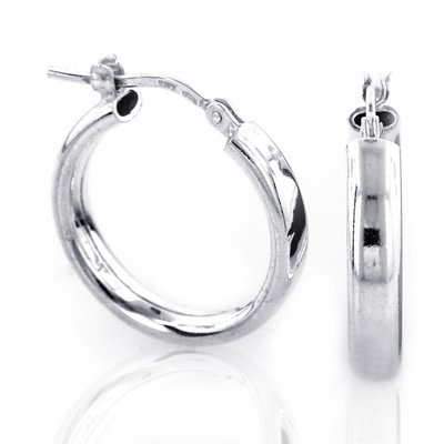 Sterling Silver Satin Shiny Medium Polished Hoop Earring