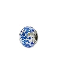 Silver and Blue Spotted, Murano Glass Charm for 3mm Bracelets