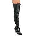 5 Inch Sexy High Heel Thigh High Boot Lace-Up Side Zip Single Sole Black Leather