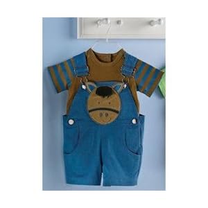 Mud Pie Baby Eieio Cotton Overall Shorts and Tee-Shirt Set, Horse, 0 - 6 Months by Infant Girl's Clothes