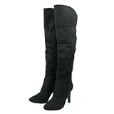 SUEDE KNEE HIGH BOOTS《レディース：ブラック》2WAY スエード ニーハイブーツ G2011-BLKの画像