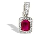 14K White Gold Genuine Emerald-cut Ruby and Diamond Pendant