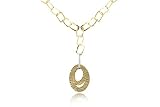 14K Yellow Gold Matte-Finish Hammered-Finish Hand-Crafted Open Link Y-Shaped Necklace, Designed with an Open Link Oval Drop, Enhanced with Pave Set Diamonds.