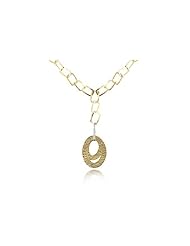 14K Yellow Gold Matte-Finish Hammered-Finish Hand-Crafted Open Link Y-Shaped Necklace, Designed with an Open Link Oval Drop, Enhanced with Pave Set Diamonds.
