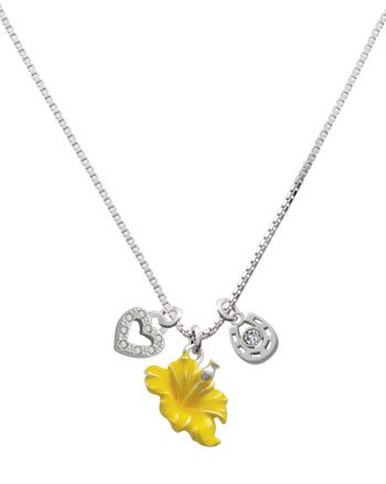 Yellow Hibiscus Flower, Love, and Luck Charm Necklace [Jewelry]