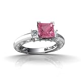 14K White Gold Square Created Pink Sapphire Engagement Ring