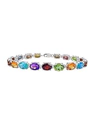 Sterling Silver Prong Set Oval Multi Color Gemstone Bracelet with 15.00 CT TGW