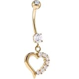 Solid 14KT Yellow Gold JEWELED HOLLOW HEART Dangle Belly Ring