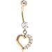 Jewelry : Solid 14KT Yellow Gold JEWELED HOLLOW HEART Dangle Belly Ring