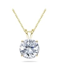 1.50 Cts of 6.5 mm Cubic Zirconia Hearts and Arrows Ideal Cut Round Solitaire Pendant in 10K Yellow Gold