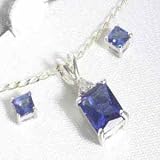 Sterling Silver Simulated Tanzanite CZ Pendant and Earring Set