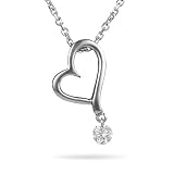 0.10 Cts Diamond Solitaire Dangling Heart Pendant in 18K White Gold