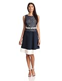 AK Anne Klein Women's Belted Lace Dress, Navy, 16