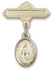14kt Gold Baby Badge with Miraculous Charm and Polished Badge Pin