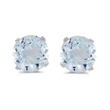  14k White Gold Round Aquamarine Stud Earrings
