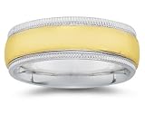 8 mm Two Toned White Milgrain Edge Comfort-Fit Men's Wedding Band in 14k Two-Tone Gold