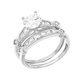 Sterling Silver Engagement 2 Set Ring with Cubic Zirconia - Size: 5-7, 9