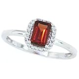 0.48ct Emerald Cut Garnet and Diamond Gemstone Ring in 10Kt White Gold