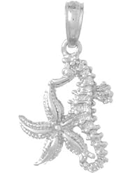 14k White Gold Nautical Theme Sea Life Necklace Charm Pendant, Sea Star Starfish