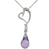 10k White Gold Heart Cut Out and Amethyst Pendant, w  Brilliant Cut Diamond, 1 1 8 in. (28mm) tall,...