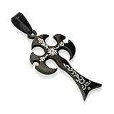 Stainless Steel Black Plated Gothic Cross Pendant With Tribal Inlay Design & Free Chain - Length 60cms