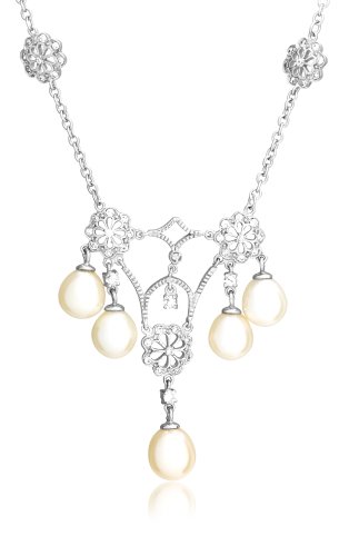 Sterling Silver Freshwater Cultured Pearl & Pave Cubic Zirconia Chandelier Necklace, 17