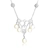 Sterling Silver Freshwater Cultured Pearl and Pave Cubic Zirconia Chandelier Necklace, 17"