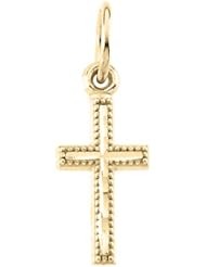 14K Yellow/White Gold Childrens Cross Pendant with Cable Chain - 15"