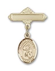 14K Gold Baby Badge with Blessed Caroline Gerhardinger Charm and Polished Badge Pin