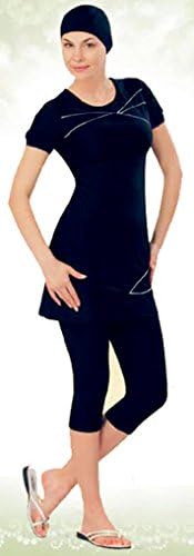 Modest Swimwear Women Surfing Suit Muslim Hindu Jewish Shorts Swimsuit (Int'l XL ~ Ref. US Size 8-10, Black)