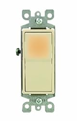 15 Amp 120/277 Volt, Decora Rocker Lighted Handle, Illuminated Off Single-Pole AC Quiet Switch, Residential Grade, Non-Grounding, Ivory/White, 5611