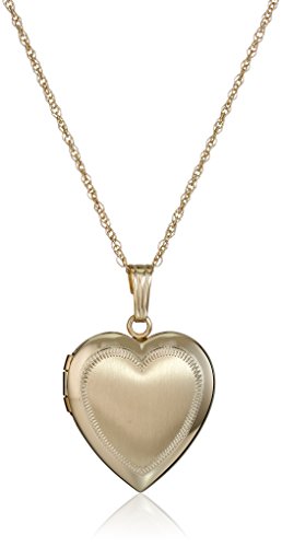 14k Yellow Gold Satin-Finish Engraved Heart Locket Necklace, 18"