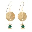 Brushed Satine Gold Vermeil Disc Dangle Earrings with Emerald Gemstone Beads on Gold Filled French Wires, #8154