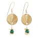 Brushed Satine Gold Vermeil Disc Dangle Earrings with Emerald Gemstone Beads on Gold Filled French Wires, #8154