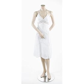 BCBG WHITE COTTON VOILE CROCHET HALTER DRESS NEW L
