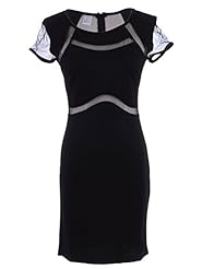 Short Sleeves Lace Cutout Sheer Midi Dress 