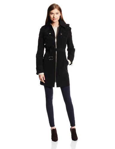 Kenneth Cole New York Women's Belted Trench Coat with Quilting Detail and Hood