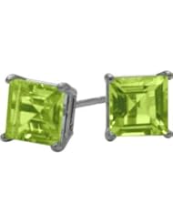 0.75Ct. Genuine 4mm Square Princess Peridot 14 Karat White Gold Stud Earrings for Girls