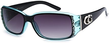 CG Eyewear Two Tone Rhinestone Square Colorful Women Girls Fashion Hot Sunglasses (Square Blue)