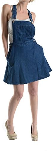 NBU Secret Blue Denim Overall Romper Skater Skirt (X-Large, Blue)