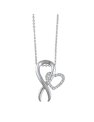 Sterling Silver Breast Cancer Ribbon with CZ Heart Pendant with 18" Chain