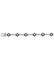 14K White Gold 3ct Flower Power Prong Round Diamond & Sapphire Link Bracelet