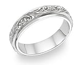 14K White Gold Floral Wedding Band