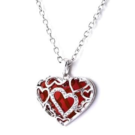Red Heart White Crystal Pendant Necklace, 18 to 21 Inches Long in Gift Box