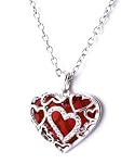 Red Heart White Crystal Pendant Necklace, 18 to 21 Inches Long in Gift Box