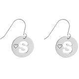 Sterling Silver Stencil Initial S Disc Drop Earrings